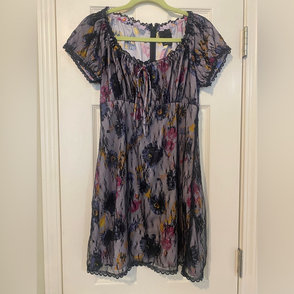 Anna Sui Layered Crepe De Chine And Lace Mini Dress 4 USA - Picture 4 of 10